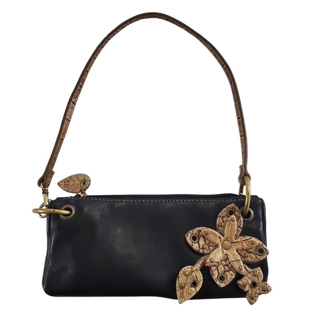 Rosetti Floral Embellished Mini Purse Wristlet Black Tan Vintage Y2K 90s
